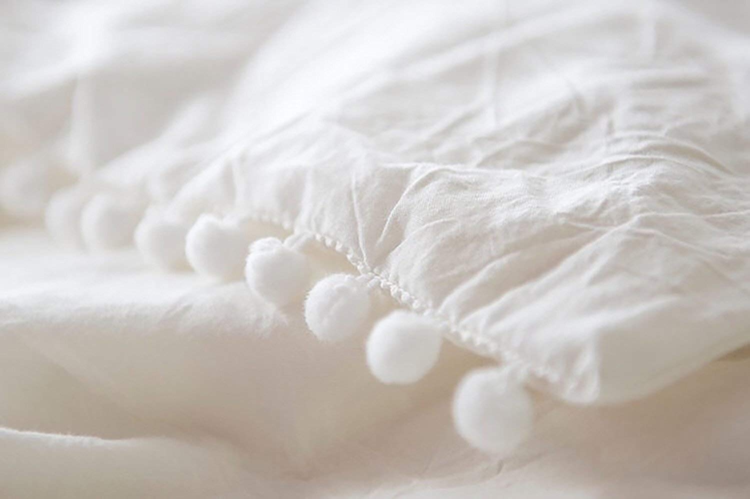 White Pom Pom Fringed Cotton Duvet Cover