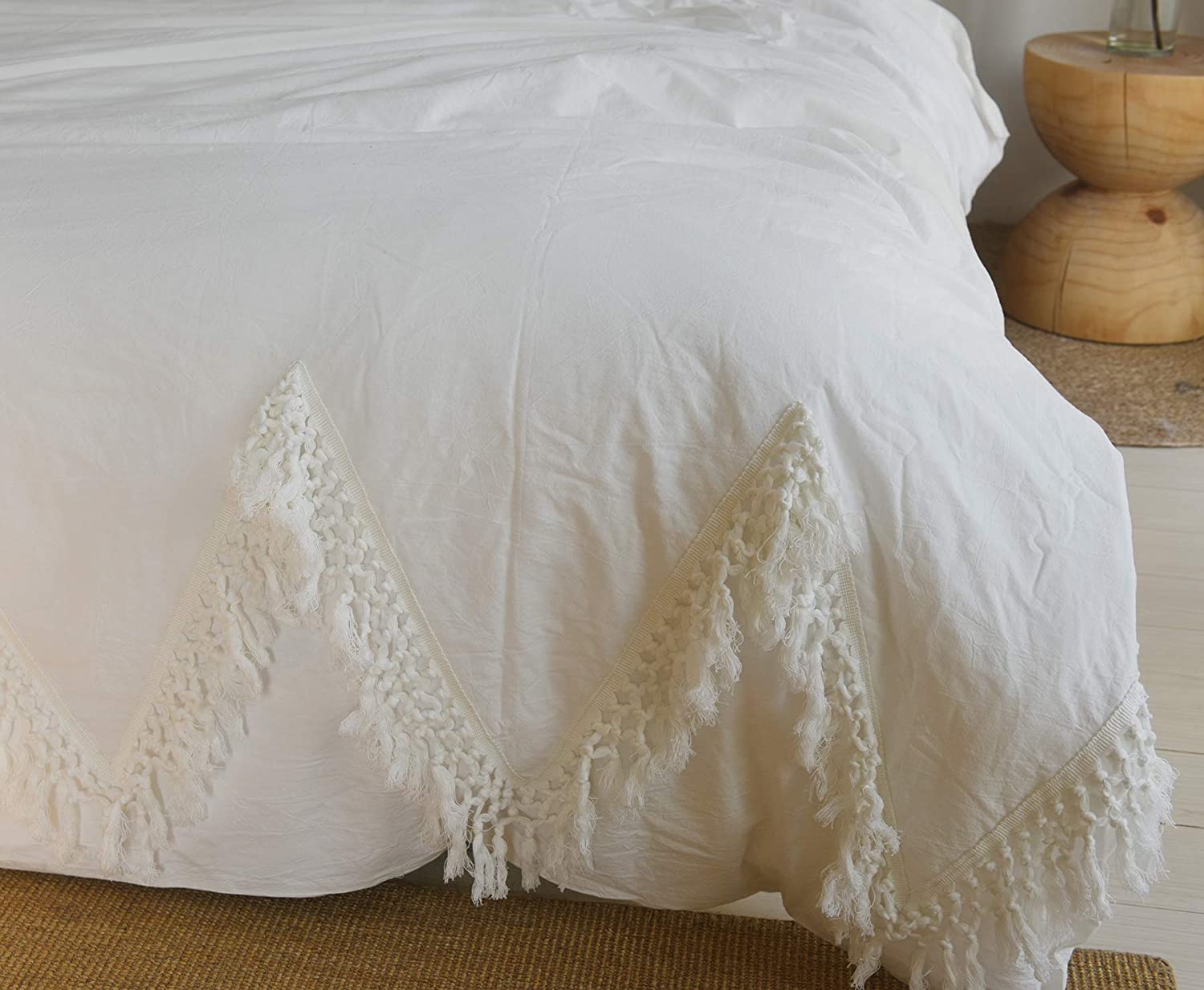Newest White Duvet Cover Queen Boho Bedding Tassel Comforter