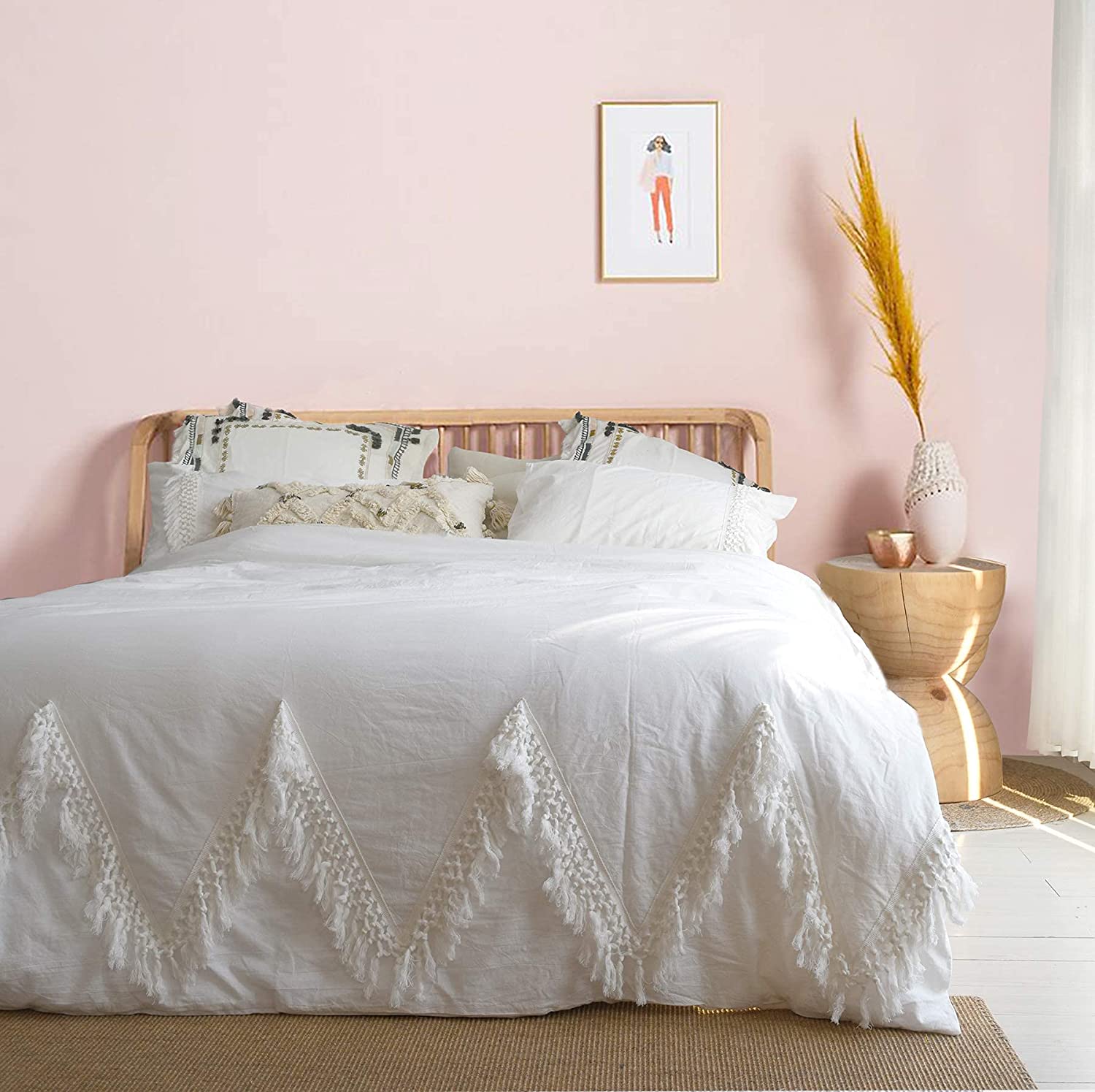 Newest White Duvet Cover Queen Boho Bedding Tassel Comforter