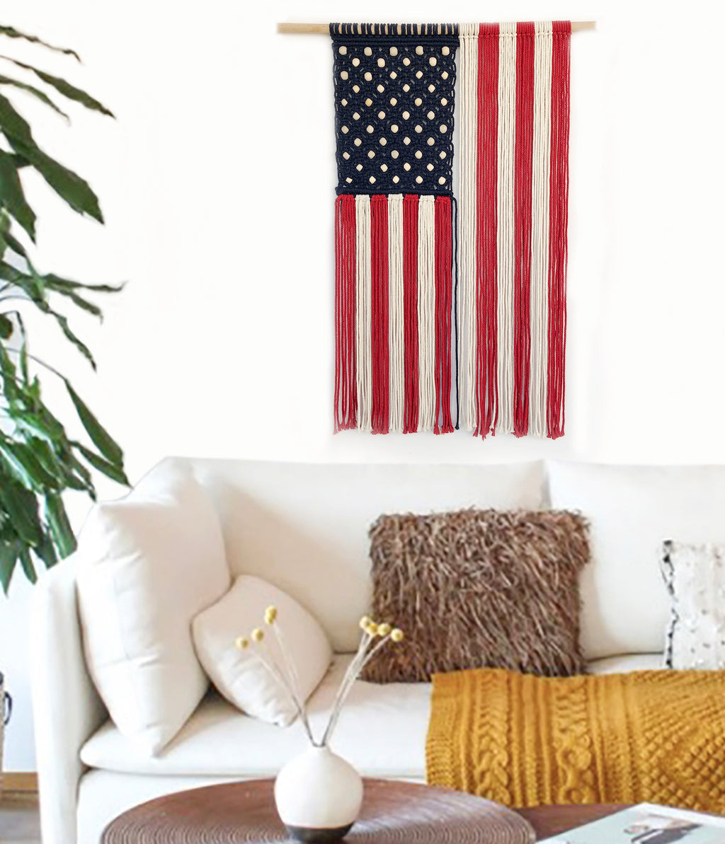 Newest Macrame Wall Hanging American Flag 25.5*37