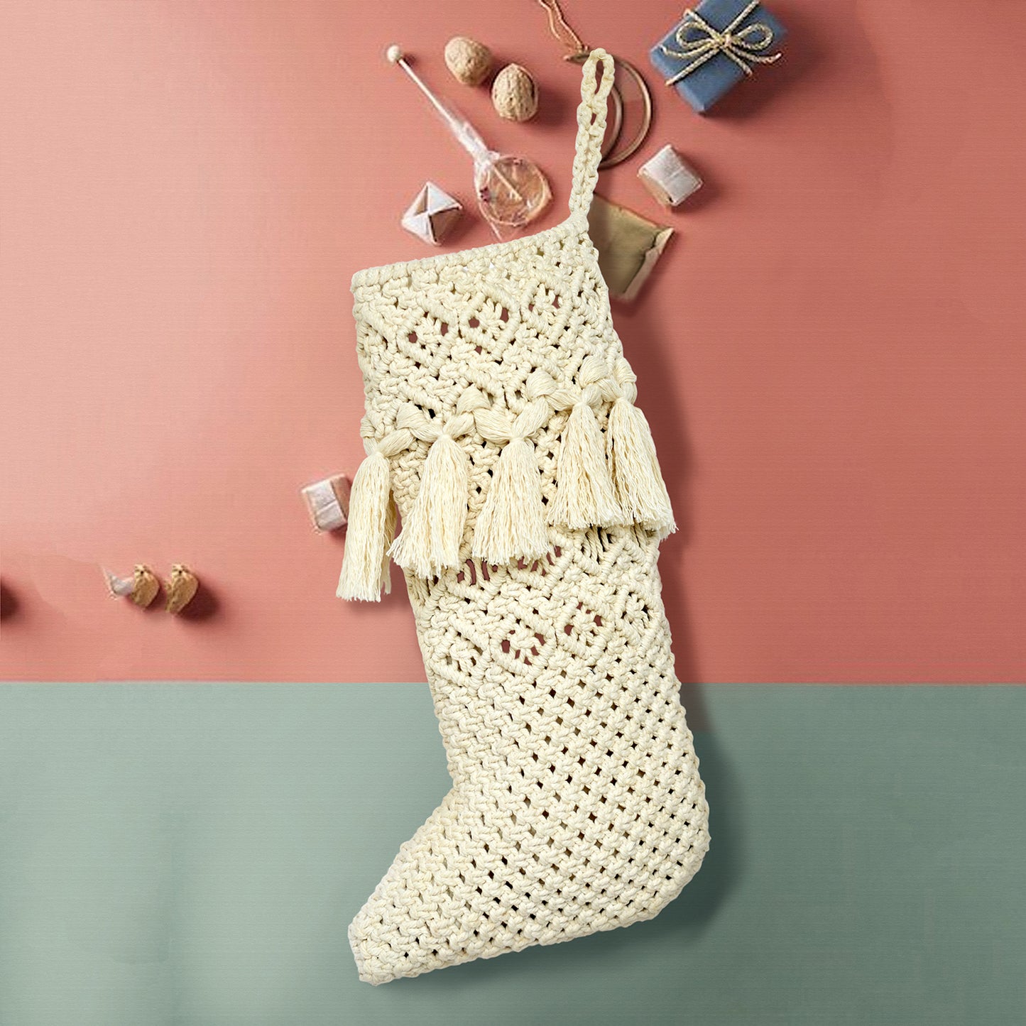 Christmas Stockings Macrame Christmas Decorations Mantel Hanging Stockings for Family Christmas Decoration