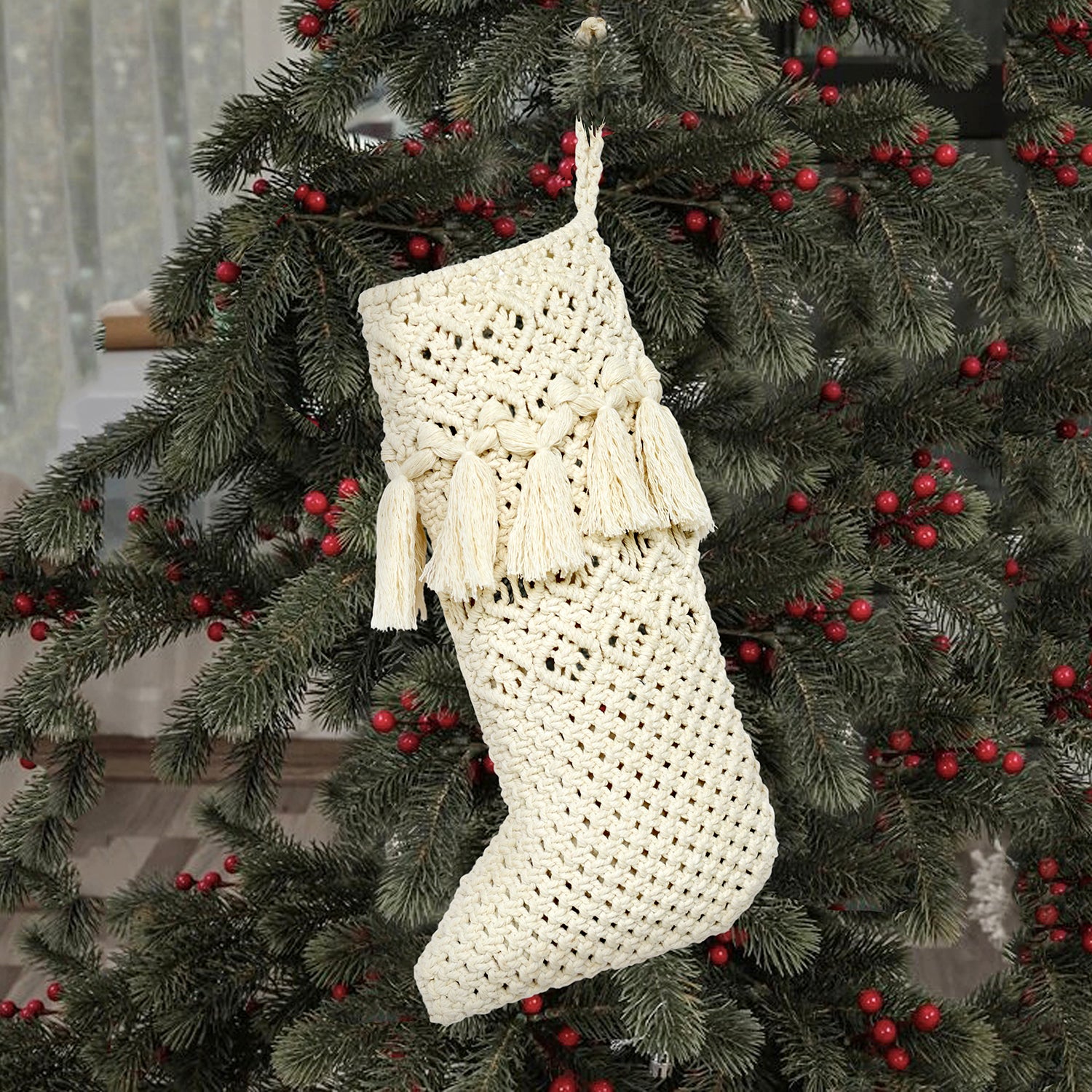 Christmas Stockings Macrame Christmas Decorations Mantel Hanging Stockings for Family Christmas Decoration
