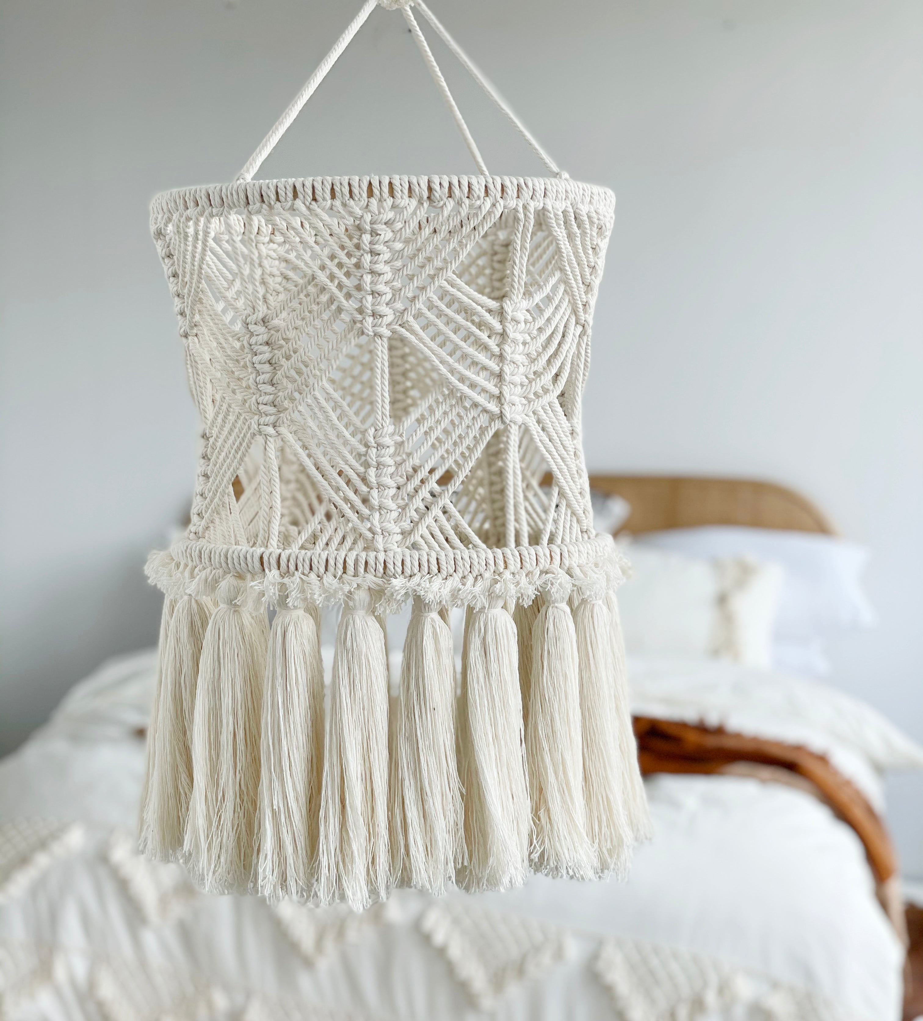 Macrame LampShade Tasseled Chandelier Boho Wedding Hanging Handwoven Home Decoration