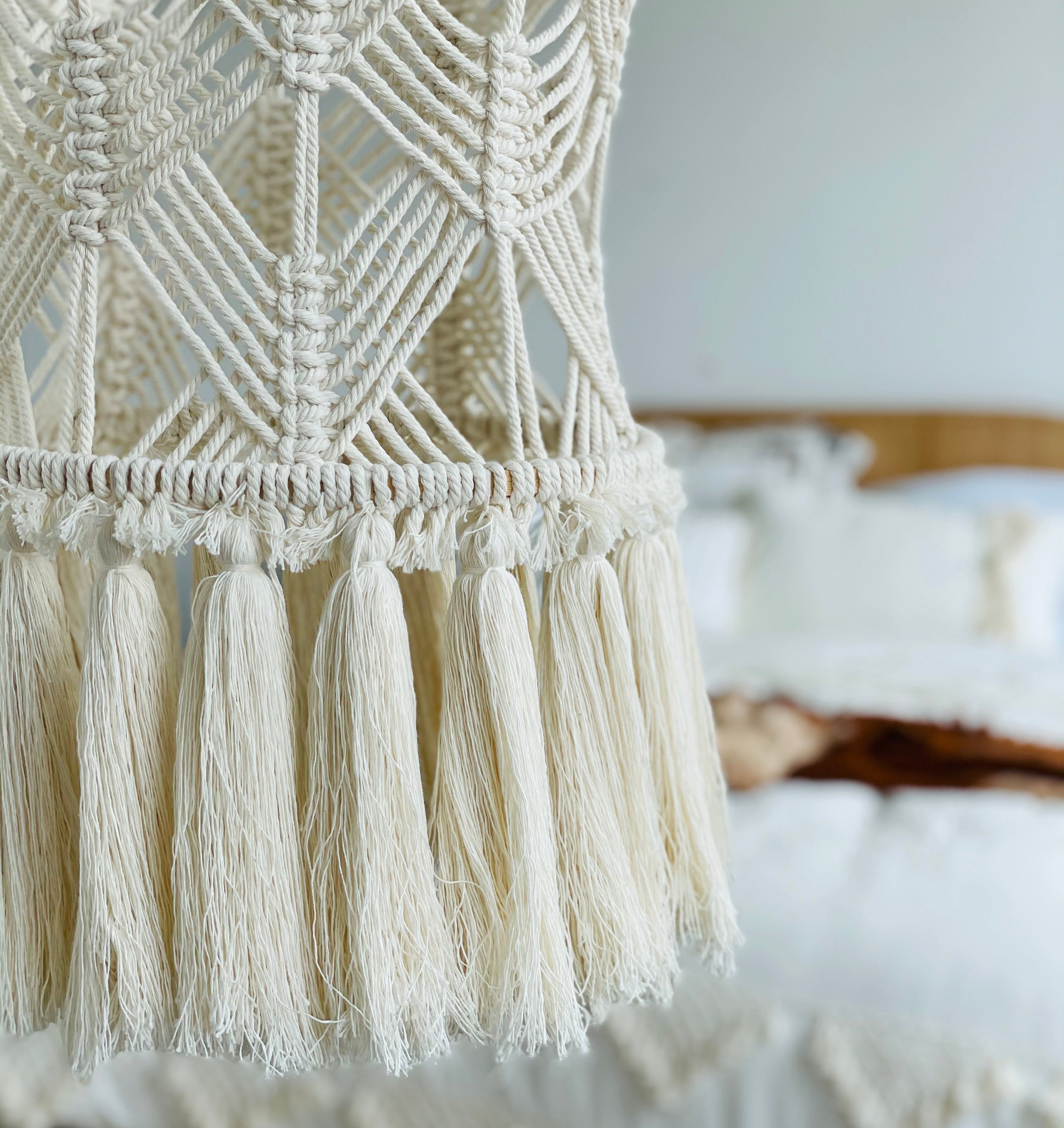 Macrame LampShade Tasseled Chandelier Boho Wedding Hanging Handwoven Home Decoration